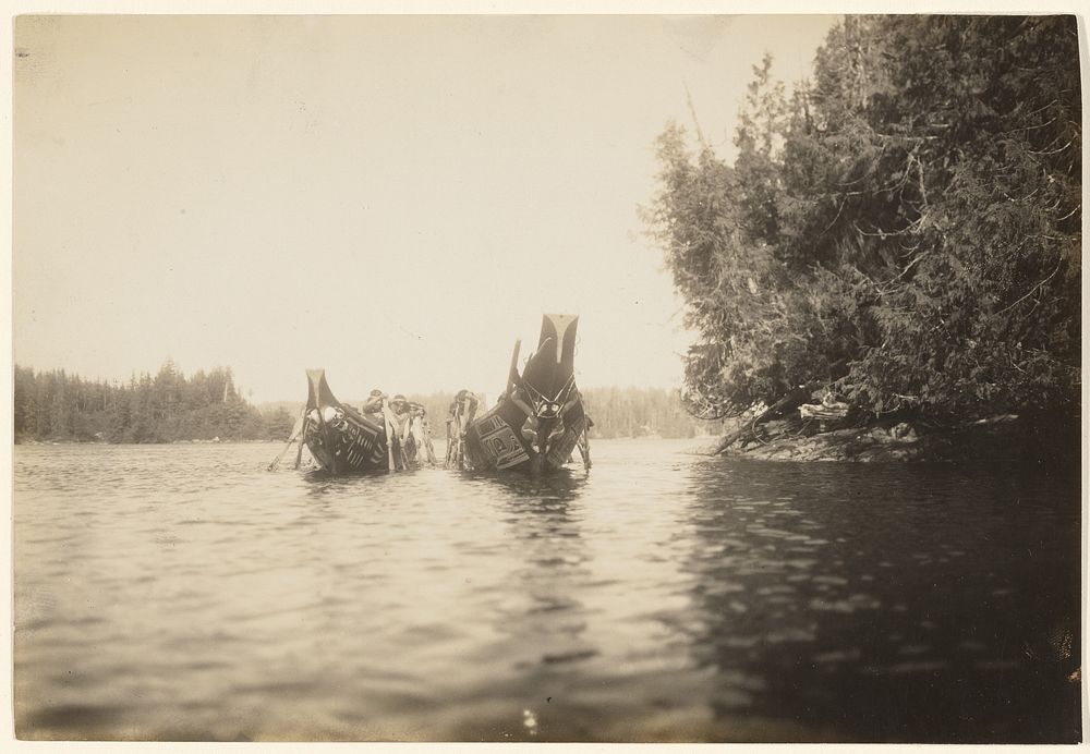 Once he was awakened by his pursuers as they paddled close along the shore by Edward S Curtis