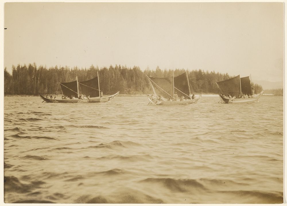 Around the wooded headland came the victory-reeking war fleet by Edward S Curtis