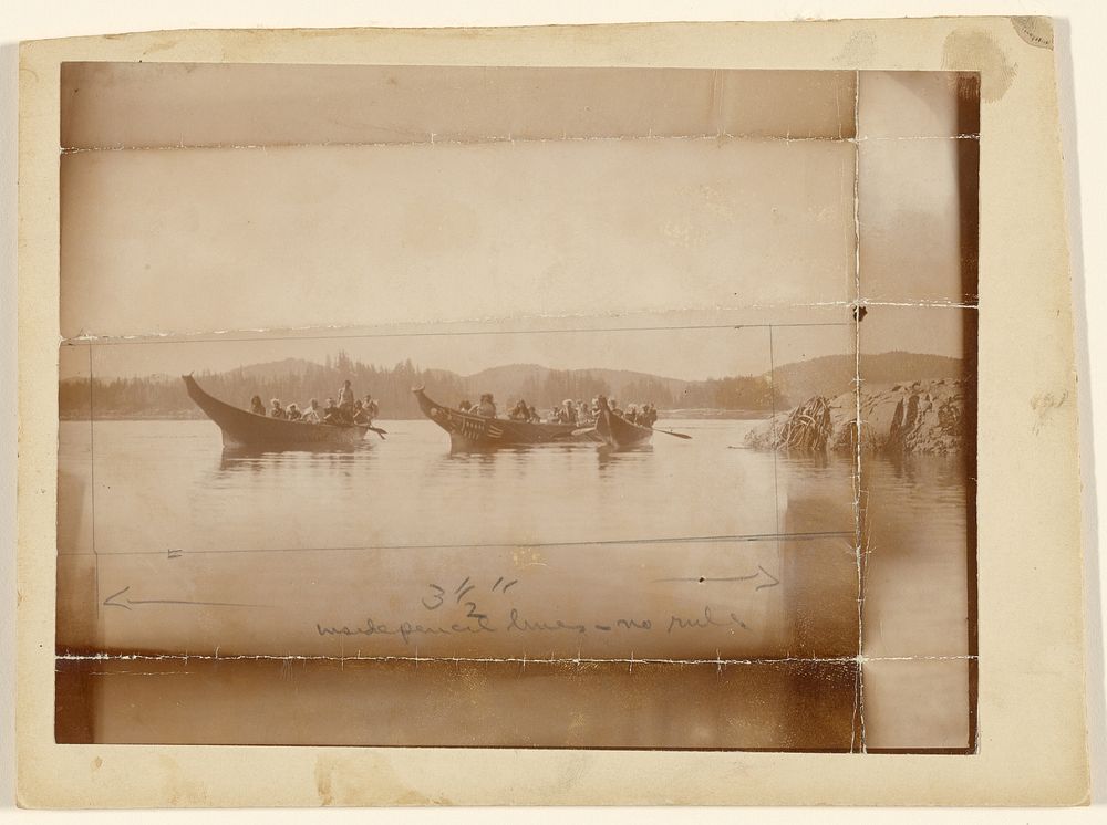 Northwest Indians in Three Canoes on Lake by Edward S Curtis