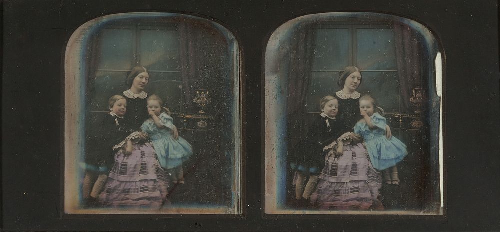 Mother posed with her young son and daughter by Antoine Claudet