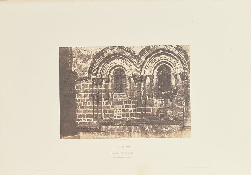 Jérusalem. Saint Sépulcre. Partie supérieure de la façade. by Auguste Salzmann and Louis Désiré Blanquart Evrard