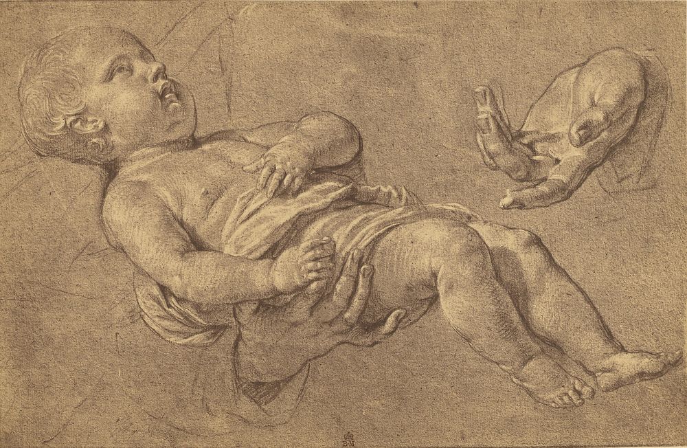 Drawing of a Baby and Two Adult Hands by Philippe de Campaigne by Roger Fenton