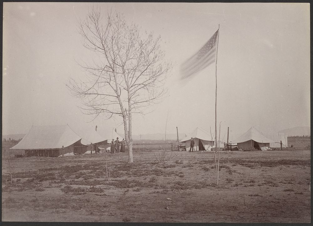 Tents, Flag, Tree, 4 Figures by George Davidson and Carleton Watkins