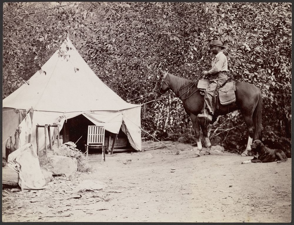 Tent, Man on Horse, Dog by George Davidson, J J Gilbert and Carleton Watkins