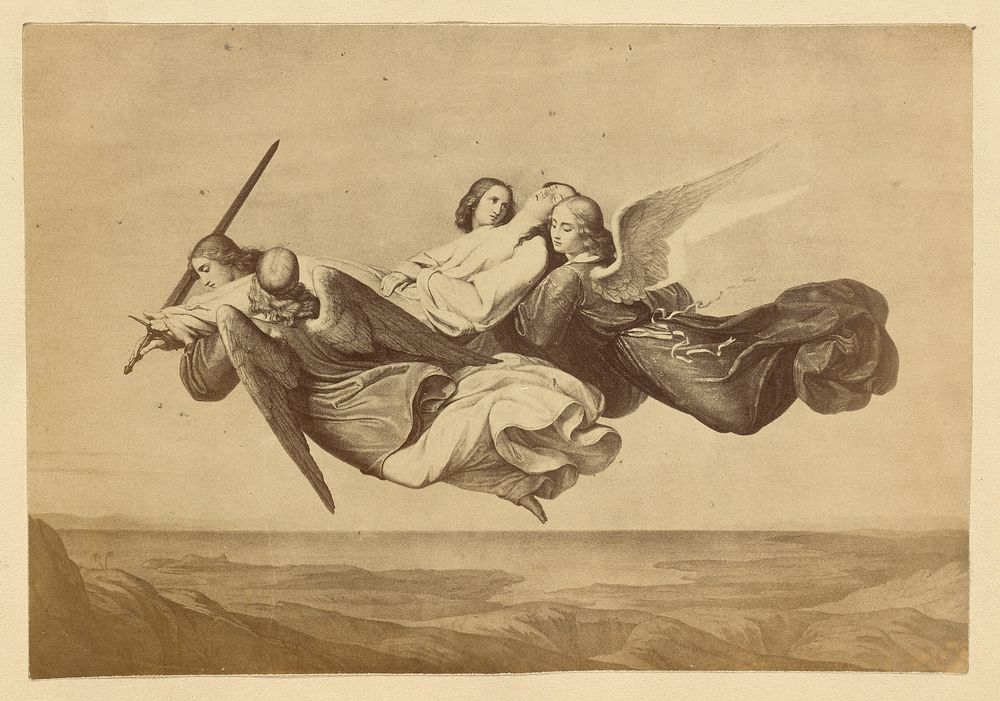 Four angels carrying supine woman