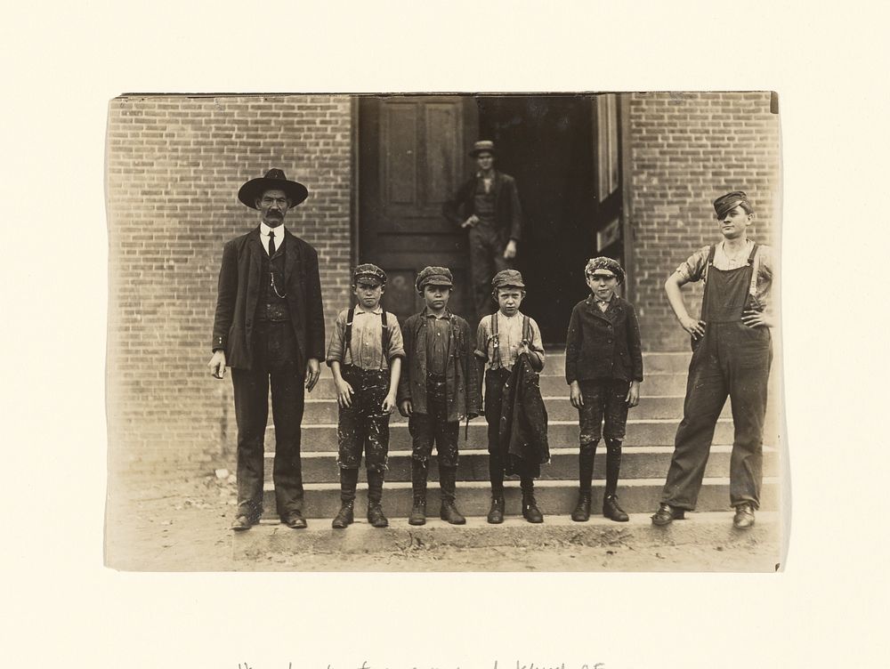 Four Young Boys with Foreman, Loray Mill, Gastonia, North Carolina] by Lewis W Hine