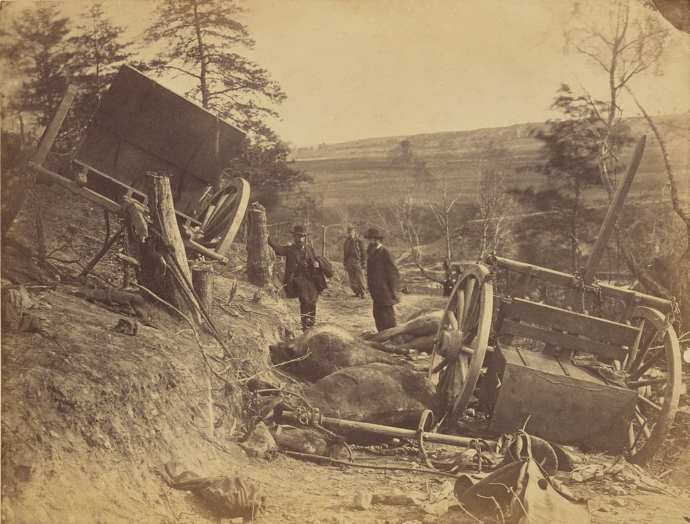 Scene of Battle, Fredericksburg, Virginia [Caissons destroyed by Federal shells] by A J Russell