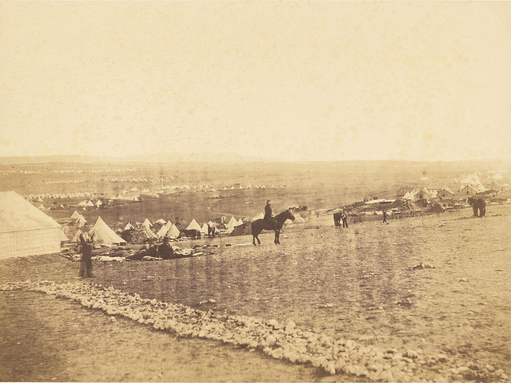 Plateau before Sebastopol, Turkish Tents in the distance. by Roger Fenton