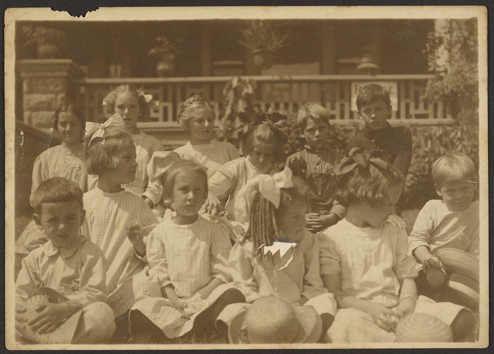 Group of Children in Front of Porch by Louis Fleckenstein