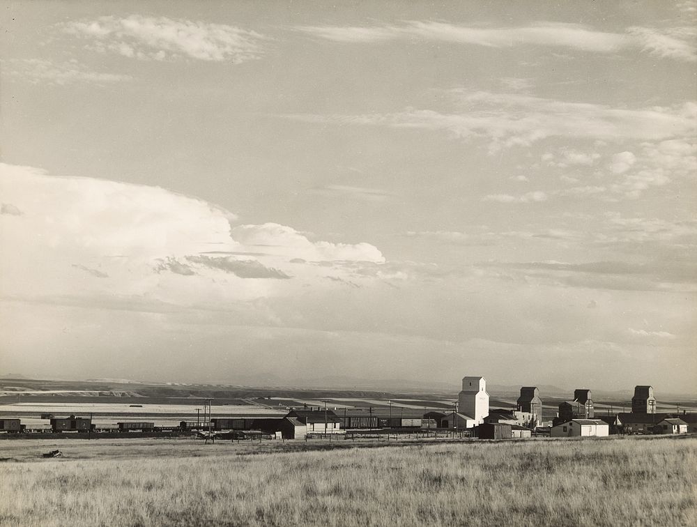 Grain Elevators in Midwest, "Breadbasket of U.S." / Great Plains, Carter, Montana by Marion Post Wolcott