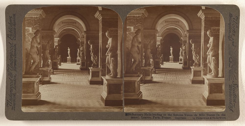 Statuary Halls leading to the famous Venus de Milo Statue (in distance), Louvre, Paris, France. by Underwood and Underwood