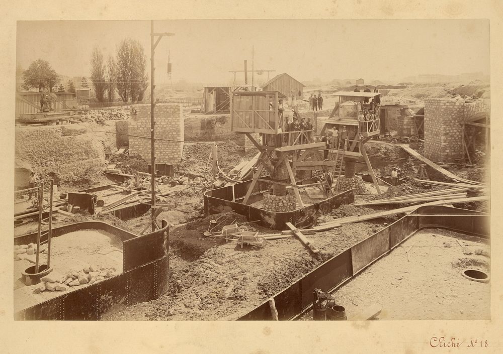 Pier no. 1, filling a foundation caisson with compressed air by Louis Émile Durandelle