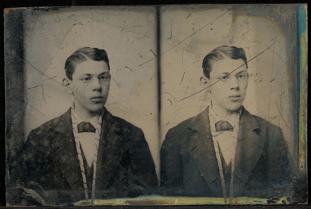 Double portrait of a young man wearing wire-rimmed glasses by Jacob Byerly
