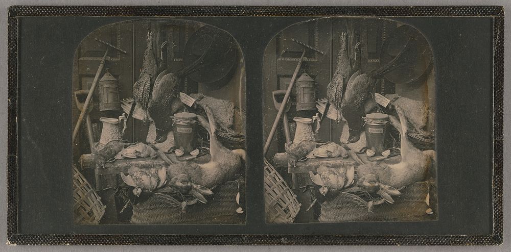 Still life with game, a container of onions, and garden tools] / [Farm implements, game, and provisions by Thomas Richard…