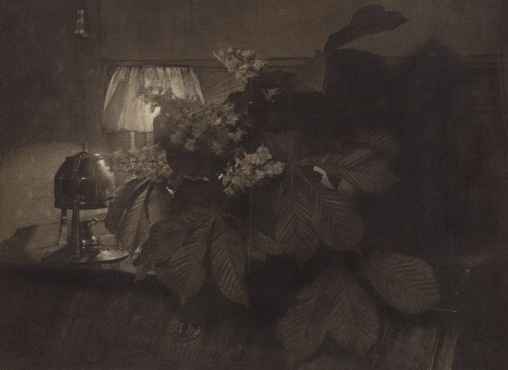 Still Life with Horse Chestnut Flowers, Lamp and Urn by Heinrich Kühn