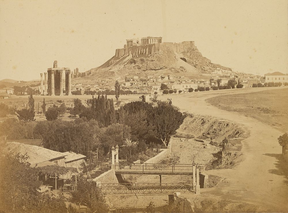 Athens - view of the Acropolis from the southeast, including temple of Zeus Olympios and arch of Hadrian by Dimitrios…