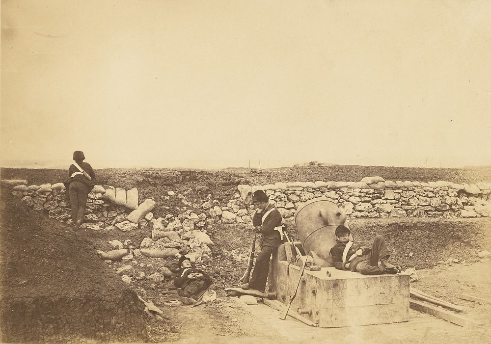 A quiet day in the Mortar Battery. by Roger Fenton