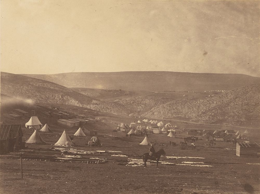 Cavalry Camp, Balaklava, looking towards the Plateau of Sebastopol. by Roger Fenton