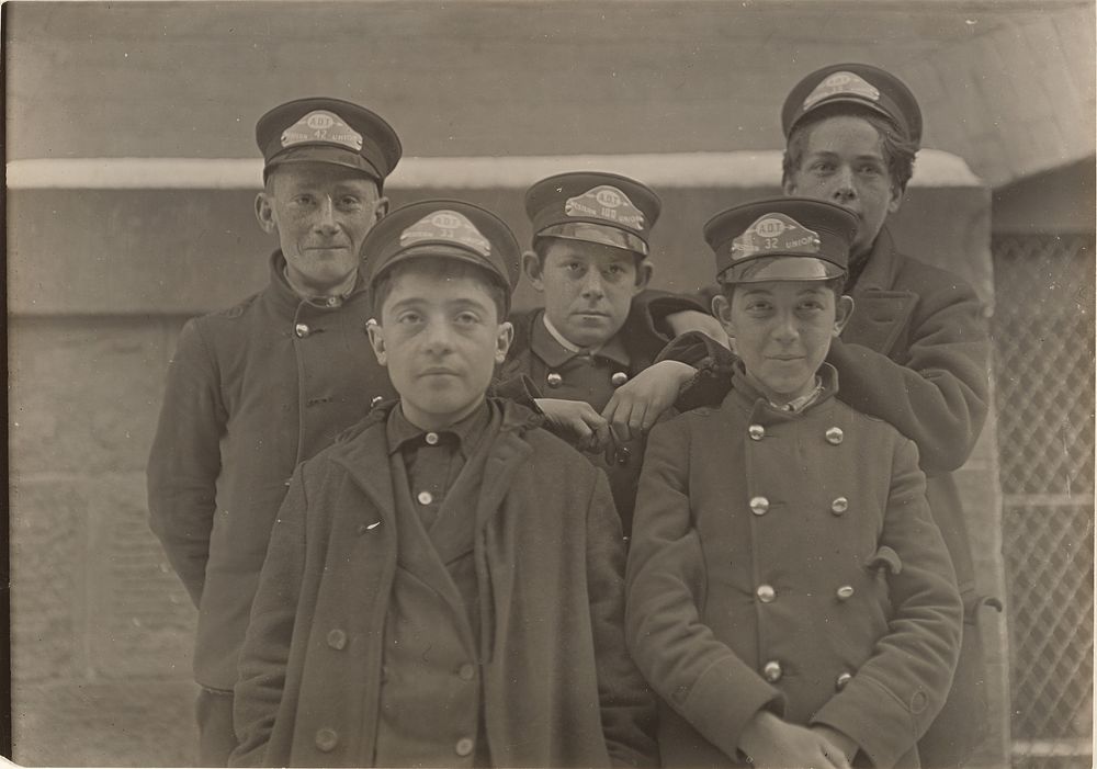 Five Western Union Messenger Boys by Lewis W Hine