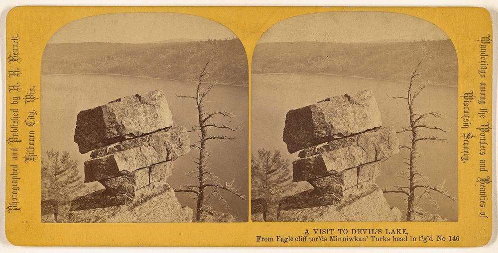 A Visit to Devil's Lake. From Eagle cliff tor'ds Minniwkan' Turks head in f'g'd by Henry Hamilton Bennett