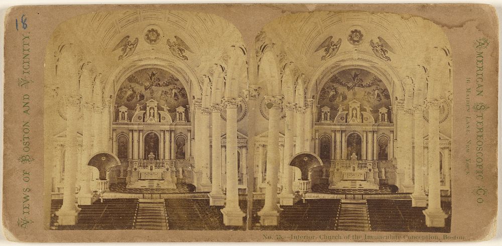Interior, Church of the Immaculate Conception, Boston. by American Stereoscopic Company