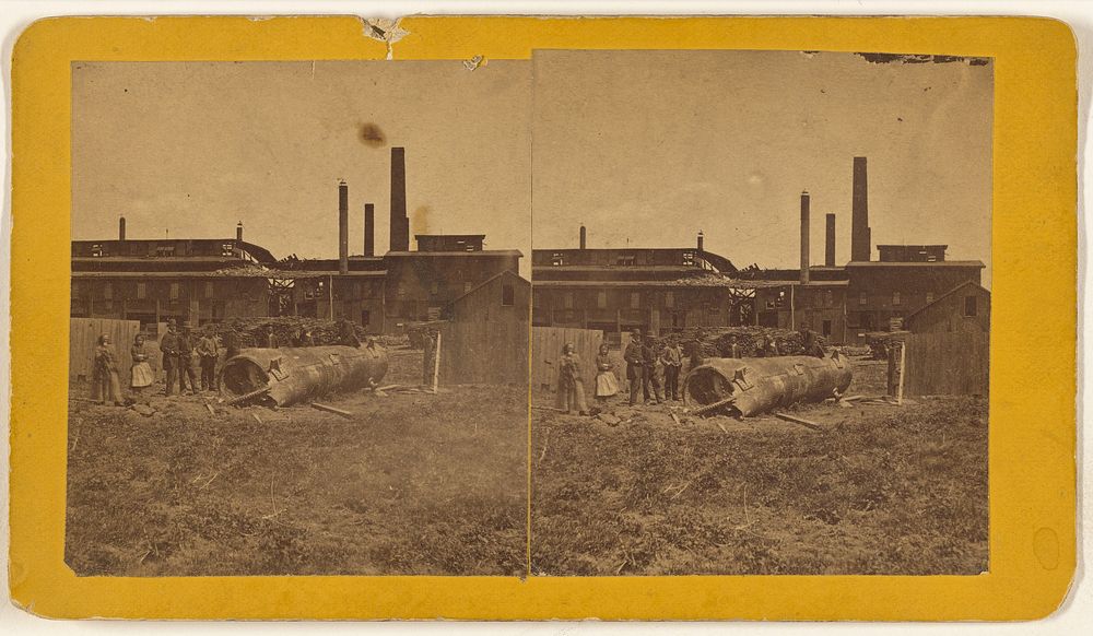 Merchant Iron Mill, Boiler Explosion, Mill and boiler. Stack where Davis and Francis were found. Looking south from the…
