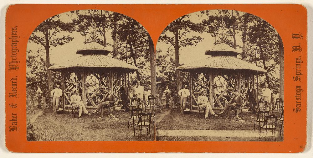 Group of men, black and white, at a gazebo (Saratoga Springs, NY) by Baker and Record