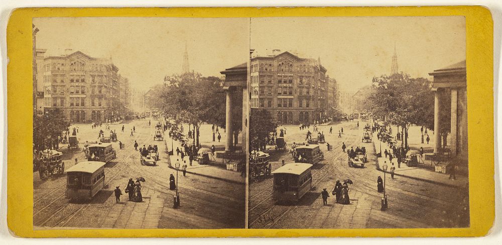 Park Row, from Tryon Row, the City Hall Park on the right - showing the Times Building, and a distant view of St. Paul's…