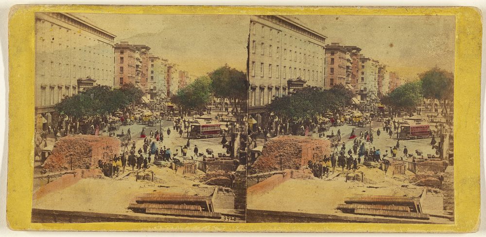 Looking up Broadway from the corner of Fulton st. showing ruins of Barnum's Museum by Edward and Henry T Anthony and Co