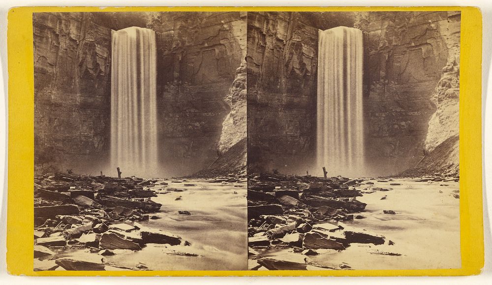 Scenery of Ithaca and Vicinity, N.Y. Taughannock Fall, 215 feet high. View from the lower Ravine at Sunrise. by Edward and…