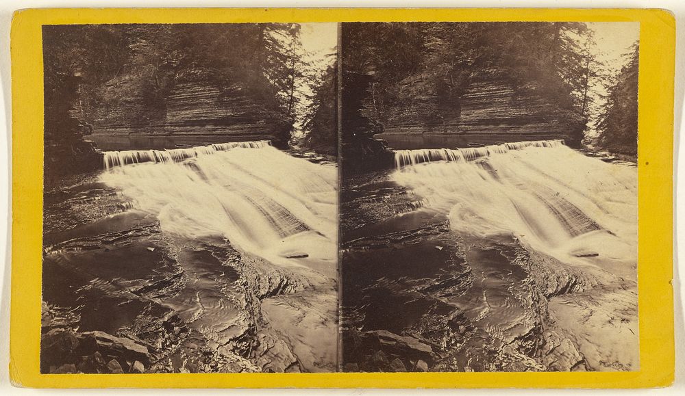 Cascade in upper Taughannock, Ravine, top of main fall in the distance. by Edward and Henry T Anthony and Co
