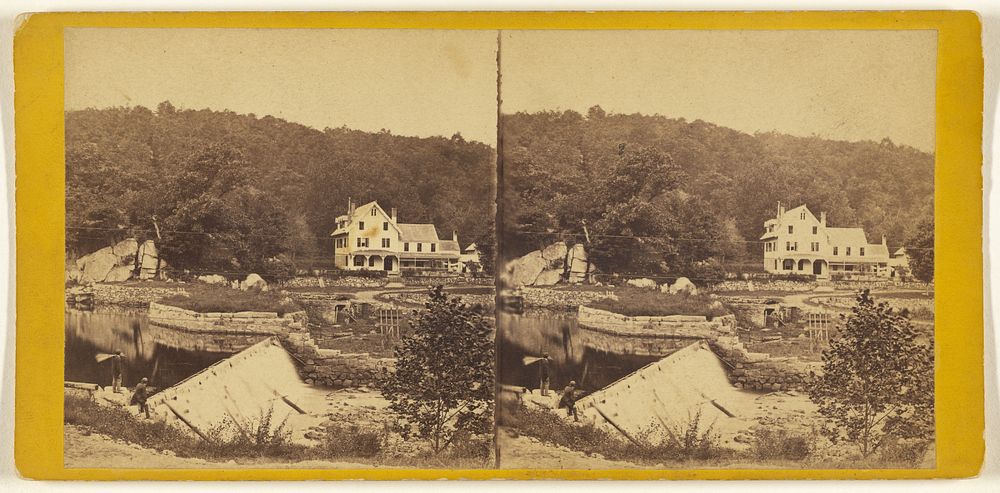 The Beauties of the Ramapo, Erie Railway. The Dam and Terrace House at the Village of Ramapo. by Edward and Henry T Anthony…