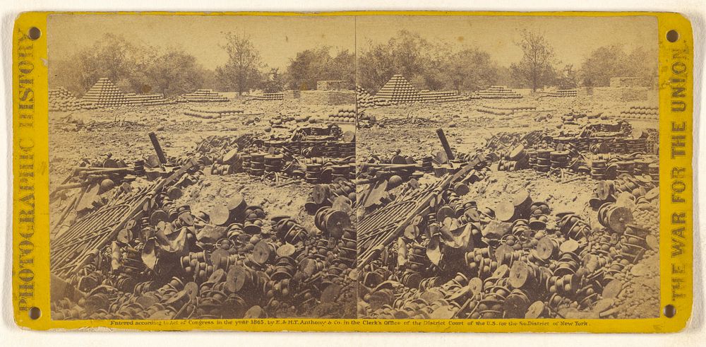 View in the Arsenal Grounds, near the Petersburgh R.R. Bridge, Richmond, Va.[,] showing Shot, Shell, and Canister…