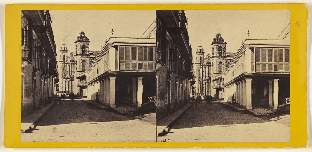 The Fish Market at Havana from the Calle de Tacon, with the Cathedral of Columbus in the distance. by George N Barnard…