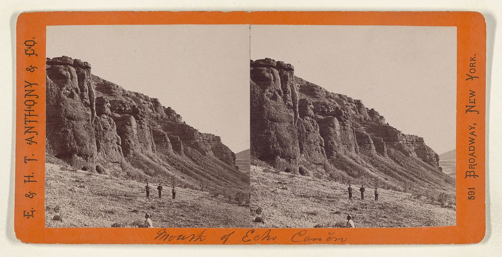 Egyptian Tombs on the Bluff, Mouth of Echo Canyon. Union Pacific Rail Road. by Edward and Henry T Anthony and Co