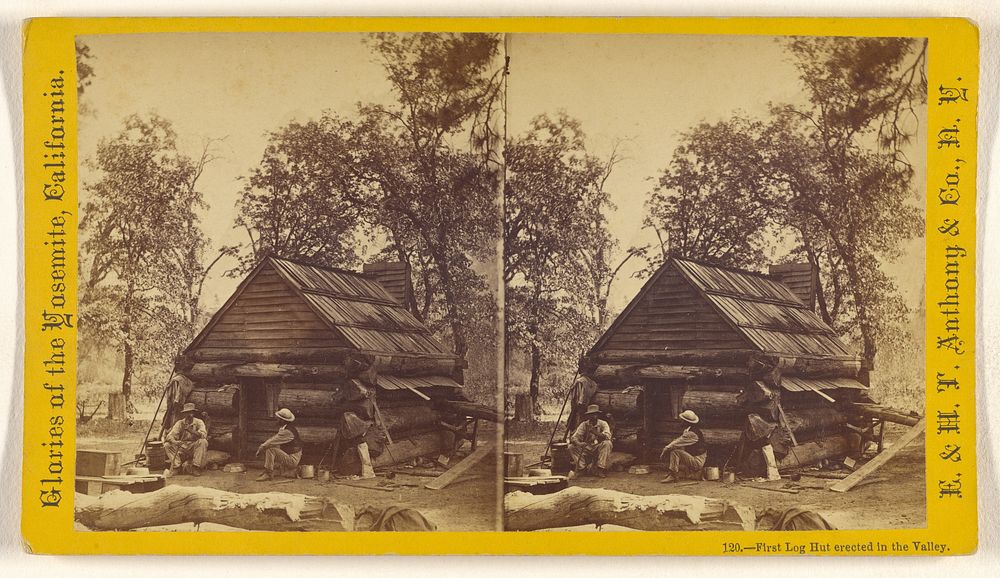 First Log Hut erected in the Valley. [Yosemite] by Edward and Henry T Anthony and Co