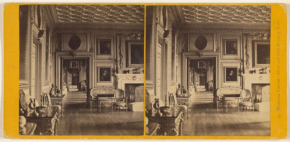 Warwick Castle - Green and Gold Drawing Room. [Warwickshire, England] by Francis Bedford