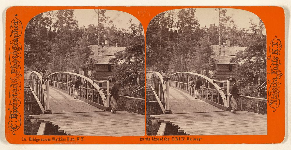 Bridge across Watkins Glen, N.Y. On the Line of the Erie Railway. by Charles Bierstadt