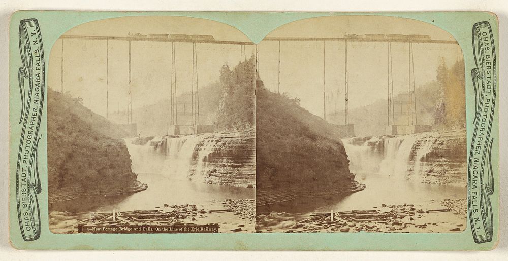 New Portage Bridge and Falls. On the Line of the Erie Railway. by Charles Bierstadt