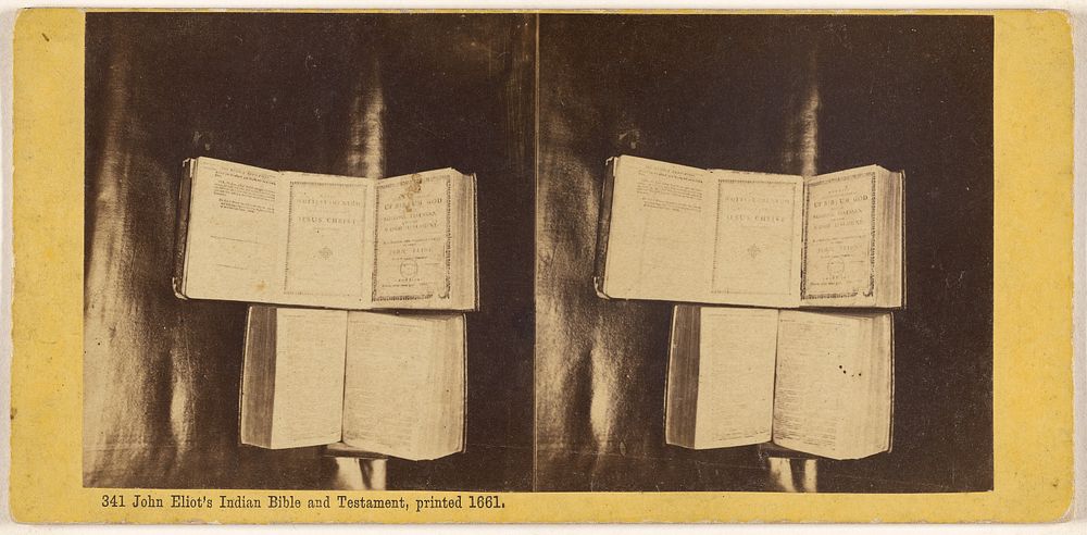 John Eliot's Indian Bible and Testament, printed 1661. by Edward Bierstadt
