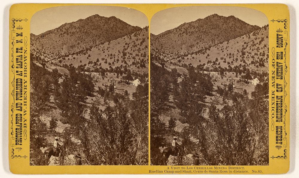 A Visit to Los Cerrillos Mining District. Ruelina Camp and Shaft, Cerro de Santa Rosa in distance. by William Henry Brown