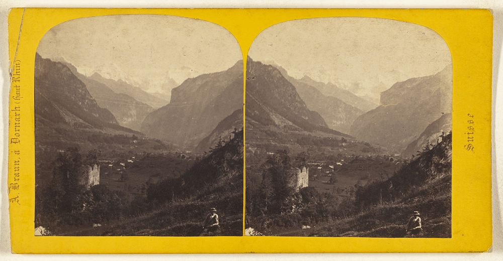 Interlaken. Ruines du Chateau d'Unsprunnen et vue de la Jungfrau by Adolphe Braun