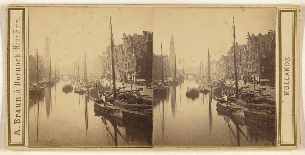 Amsterdam. Quai des Princes (Prinzengracht), vue prise du Prinzensluis. by Adolphe Braun