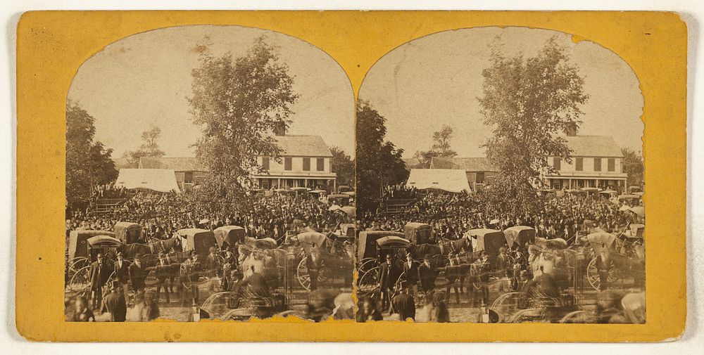 View of New Market, New Hampshire, large crowd in street by Oliver H Copeland
