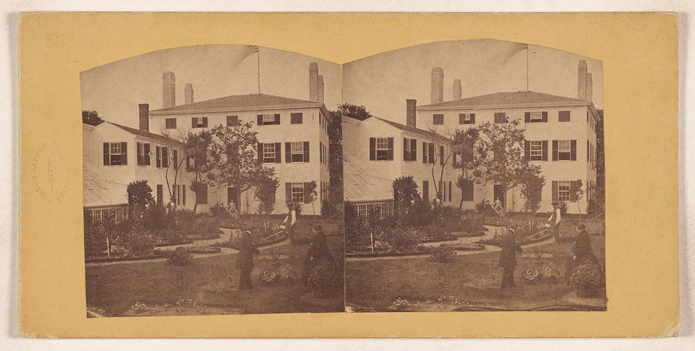 Large house and lawn, people in the garden, probably at Newburyport, Mass. by Philip Coombs