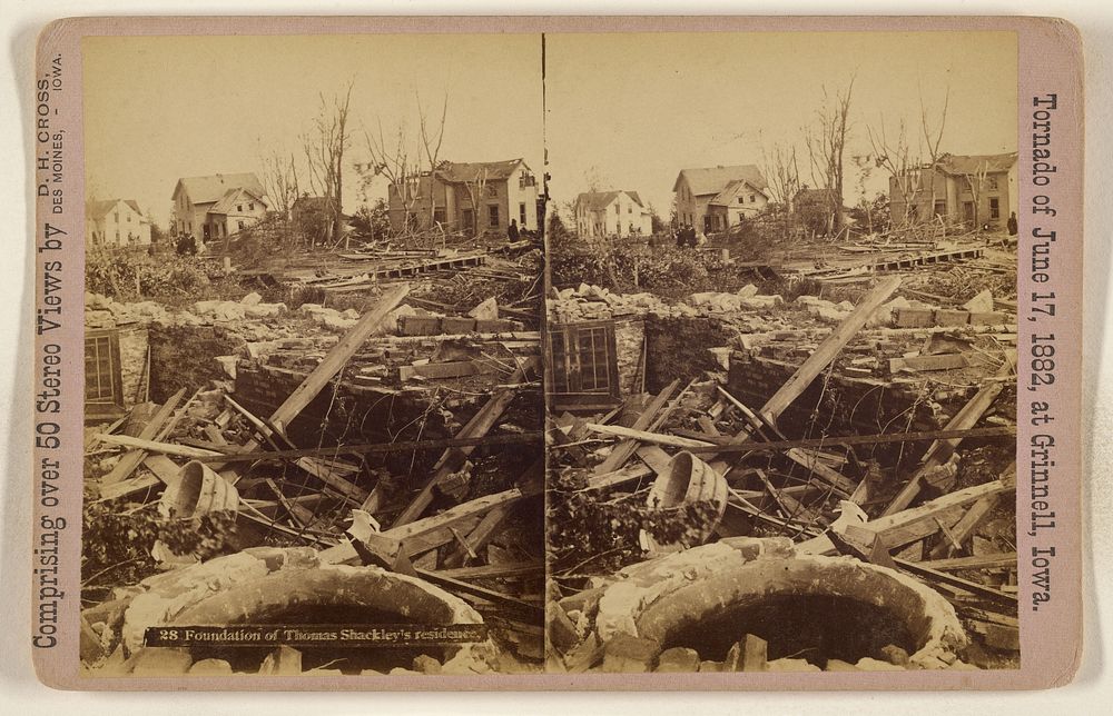 Foundation of Thomas Shackely's residence. [Tornado of June 17, 1882, at Grinnell, Iowa] by D H Cross