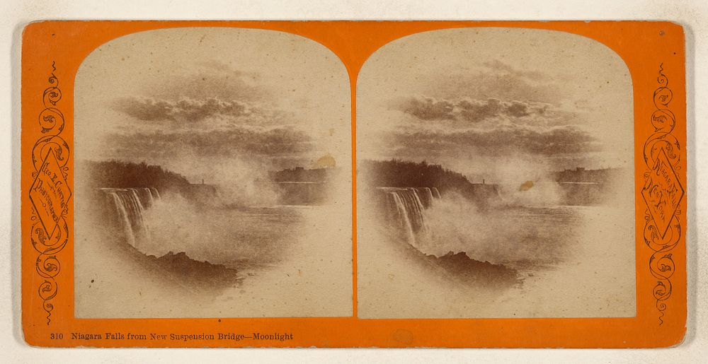 Niagara Falls from New Suspension Bridge - Moonlight. [Niagara Falls, New York] by George E Curtis