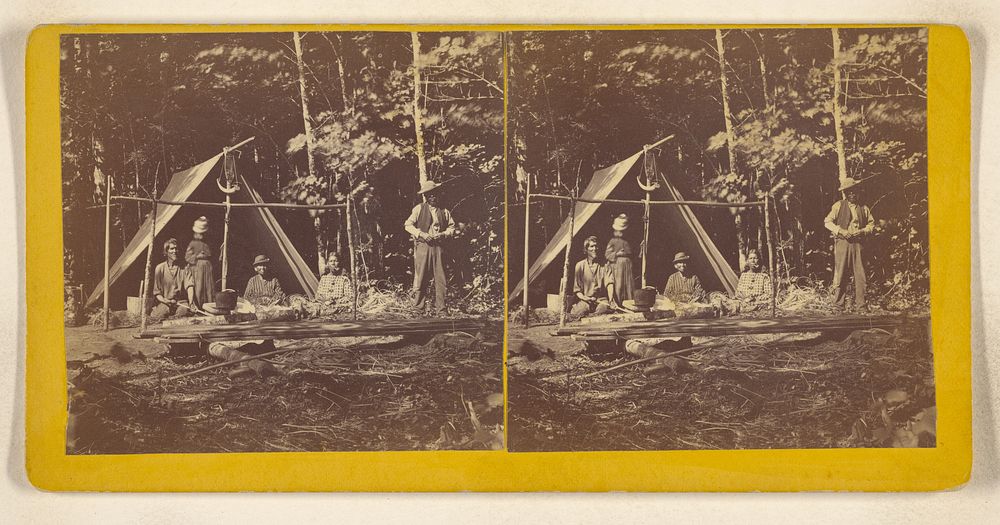 People at campsite, possibly at Lincoln, Maine by William P Dean
