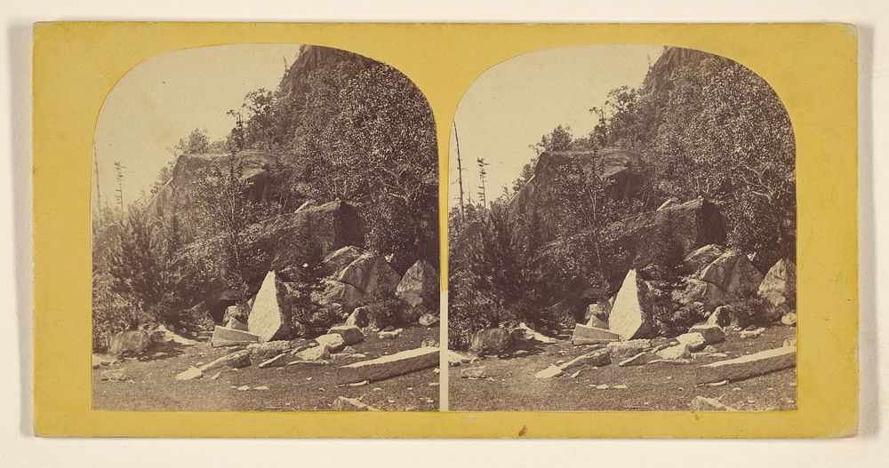 View of rocks, trees, and hill by E C Fernald