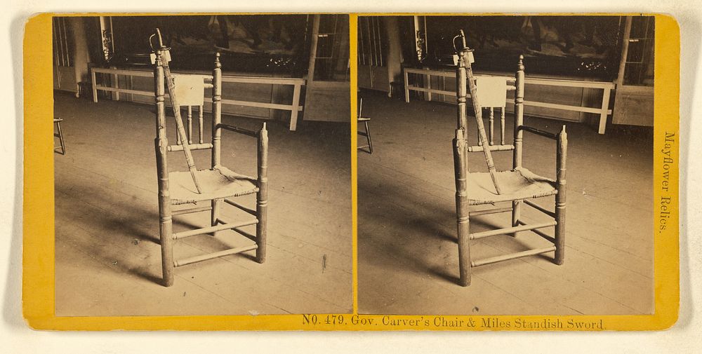 Gov. Carver's Chair & Miles Standish Sword. Mayflower Relics. by Benjamin West Kilburn
